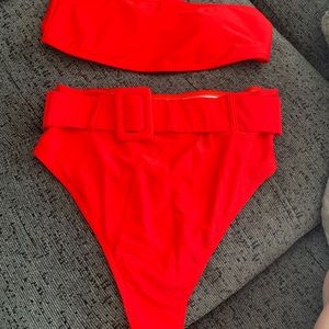 high waisted belted swim suit